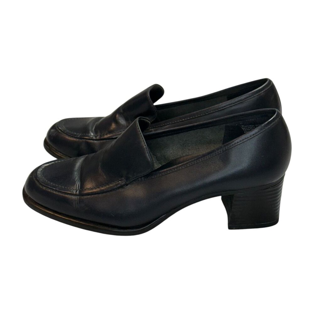 Just Libby Women's US 7.5B Loafer Black Leather Block Heel Casual Slip-On Shoes - Picture 2 of 7